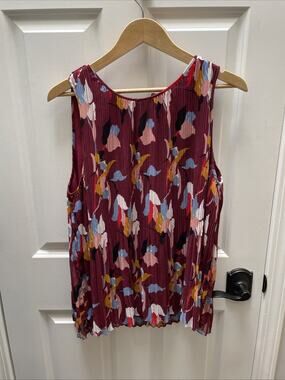 Halogen Sleeveless Crewneck Abstract Print Pleated Flowy Tank  Blouse Size L